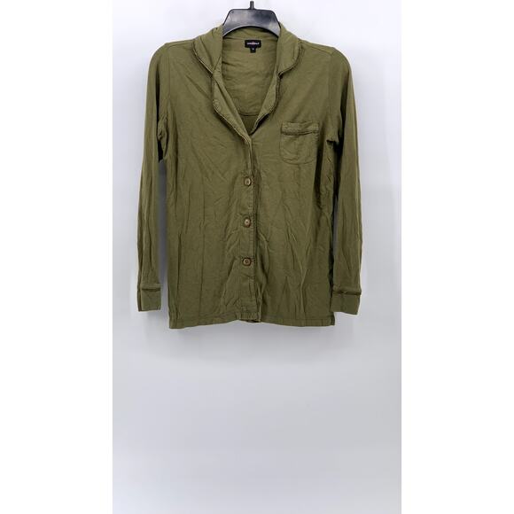 COSABELLA Women's Olive Green Relaxed-Fit Button-Up Long Sleeve Pajama Top SZ XS - Picture 1 of 11